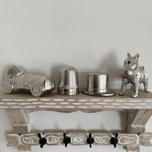 Metal Novelty Large Board Game Pieces Set of 4 Race, Car, Dog, Thimble, Hat